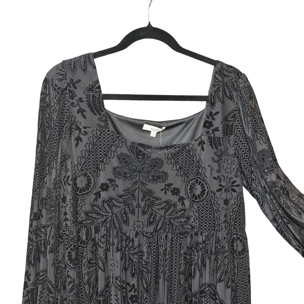 Easel Black Velvet Burnout Boho Babydoll Dress Long Sleeve NWT Large gothic dark - Picture 5 of 9